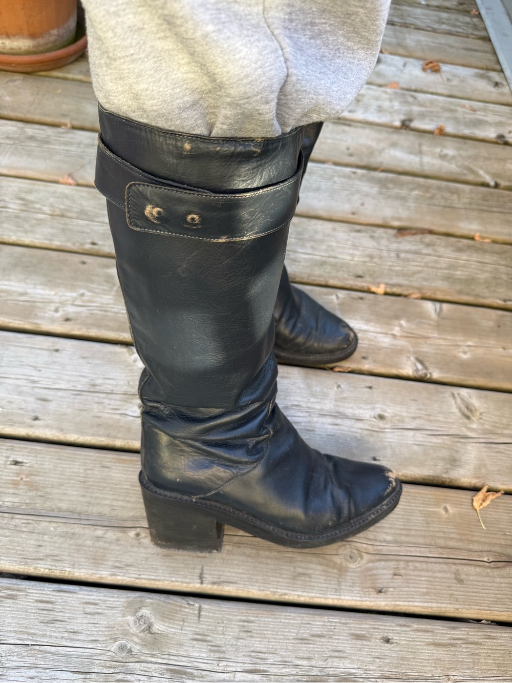 Helmut Lang Black Leather Knee-High Heeled Boots